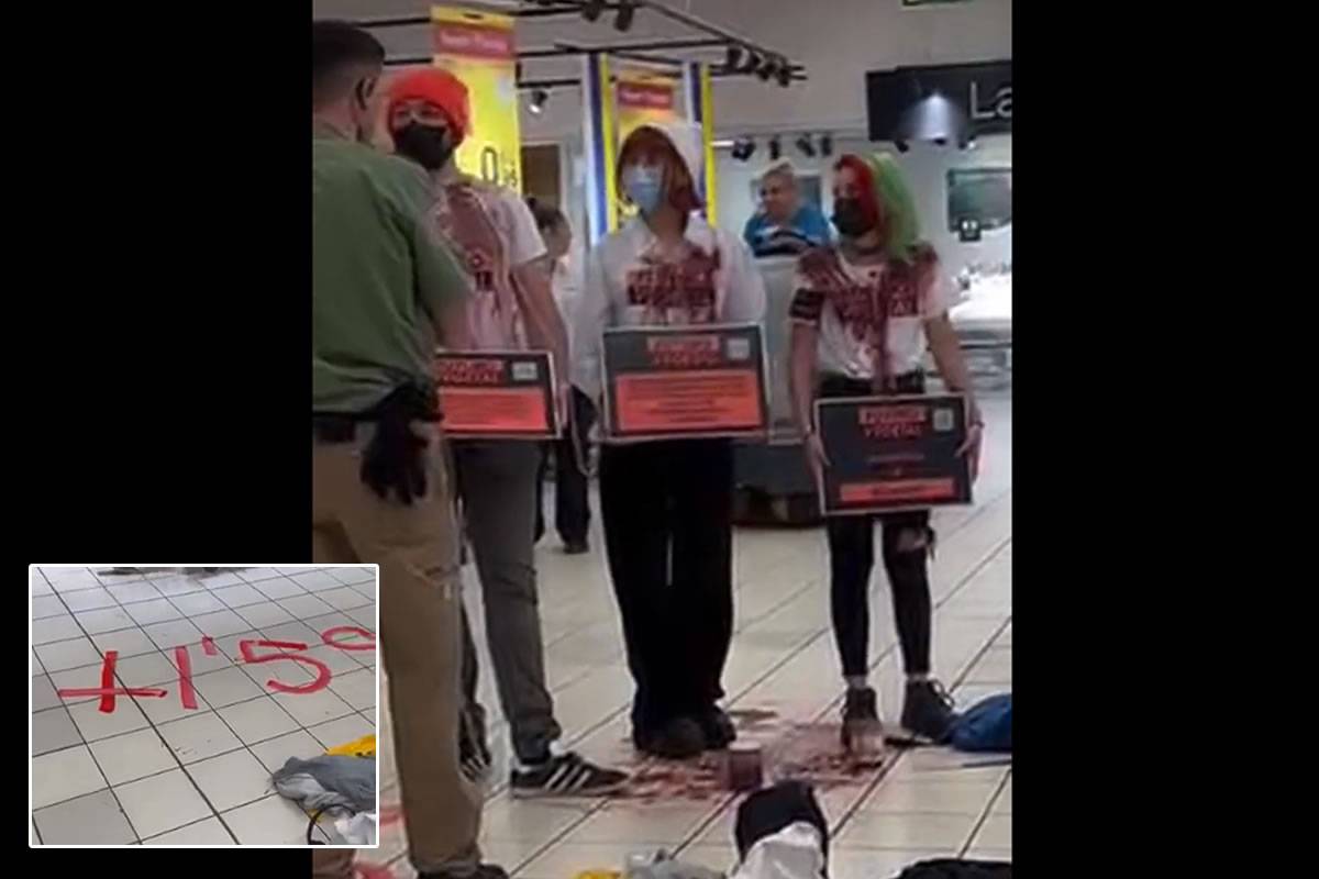 Activists chain themselves together in a Tenerife supermarket in protest against climate change