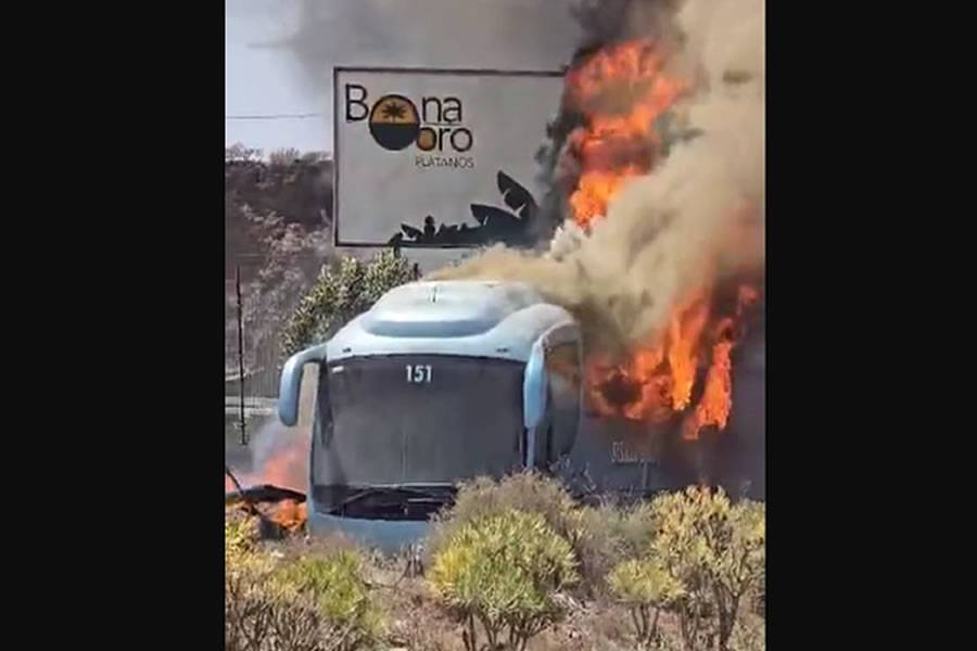 Coach catches fire next to the TF-1 motorway in the south of Tenerife